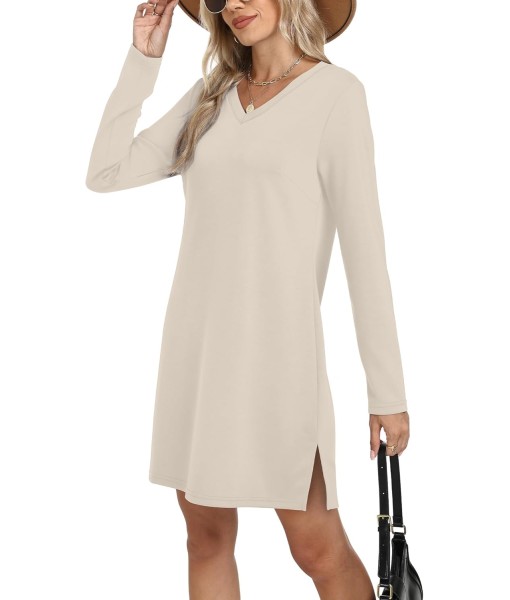 SAMPEEL Dresses for Women 2025 Casual Long Sleeve V Neck Tshirt Dress Side Split Fashion Fall Outfits