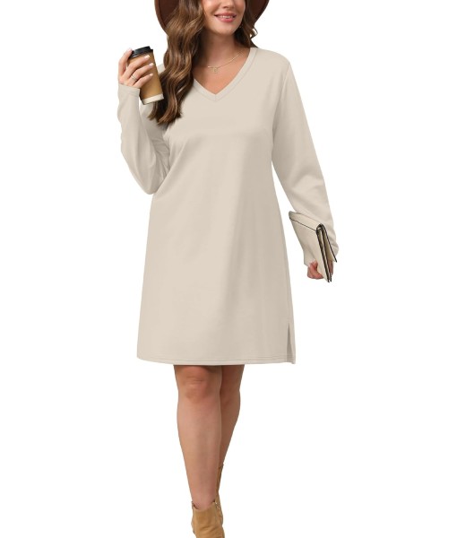 SAMPEEL Dresses for Women 2025 Casual Long Sleeve V Neck Tshirt Dress Side Split Fashion Fall Outfits