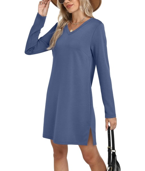 SAMPEEL Dresses for Women 2025 Casual Long Sleeve V Neck Tshirt Dress Side Split Fashion Fall Outfits