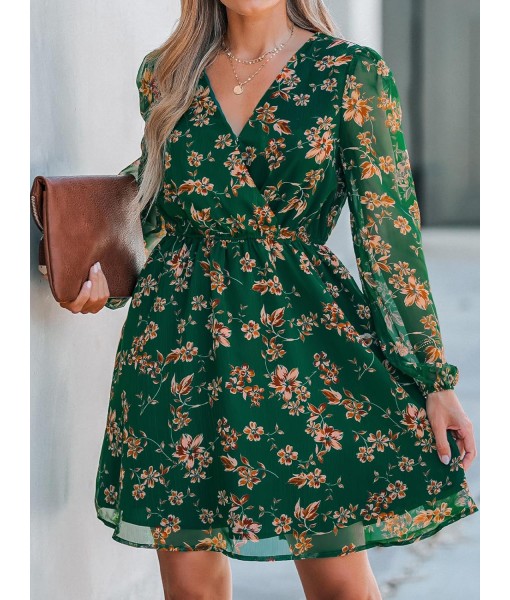CUPSHE Women's Mini Dresses Casual Spring V Neck Chiffon Long Peasant Sleeves Flowy Summer Dress