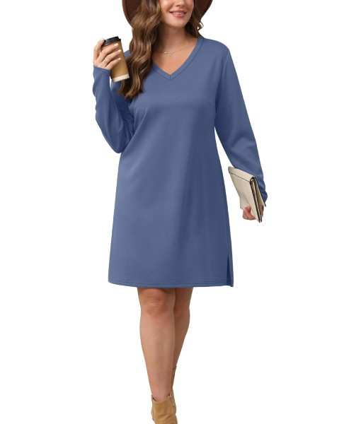 SAMPEEL Dresses for Women 2025 Casual Long Sleeve V Neck Tshirt Dress Side Split Fashion Fall Outfits