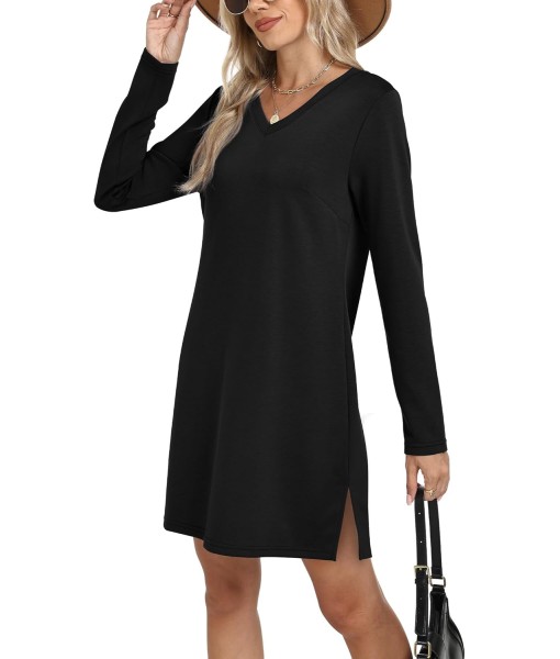 SAMPEEL Dresses for Women 2025 Casual Long Sleeve V Neck Tshirt Dress Side Split Fashion Fall Outfits