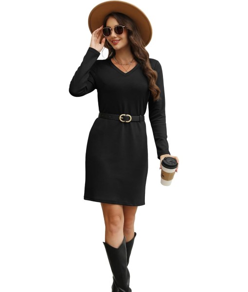 SAMPEEL Dresses for Women 2025 Casual Long Sleeve V Neck Tshirt Dress Side Split Fashion Fall Outfits