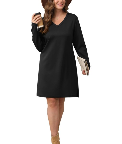 SAMPEEL Dresses for Women 2025 Casual Long Sleeve V Neck Tshirt Dress Side Split Fashion Fall Outfits