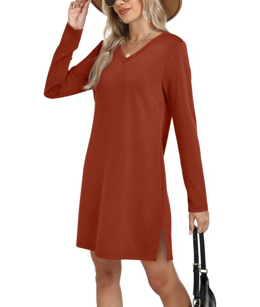 SAMPEEL Dresses for Women 2025 Casual Long Sleeve V Neck Tshirt Dress Side Split Fashion Fall Outfits