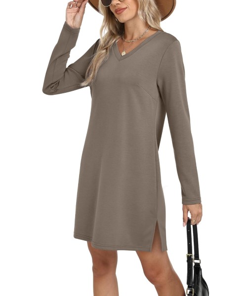 SAMPEEL Dresses for Women 2025 Casual Long Sleeve V Neck Tshirt Dress Side Split Fashion Fall Outfits