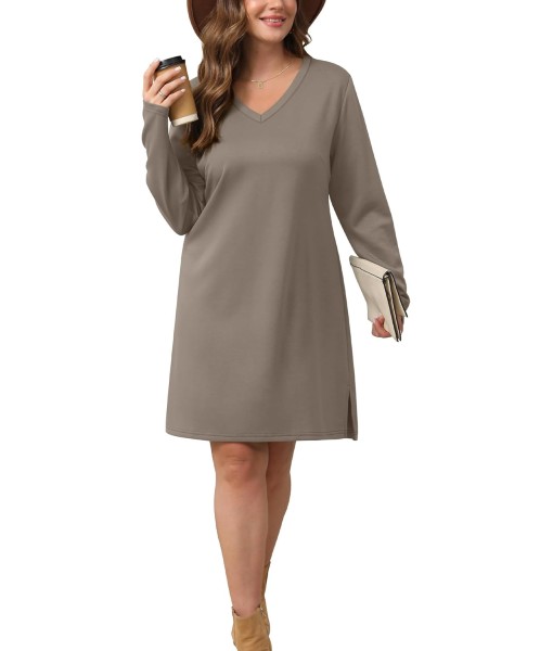 SAMPEEL Dresses for Women 2025 Casual Long Sleeve V Neck Tshirt Dress Side Split Fashion Fall Outfits
