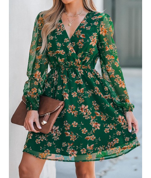 CUPSHE Women's Mini Dresses Casual Spring V Neck Chiffon Long Peasant Sleeves Flowy Summer Dress