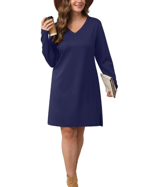 SAMPEEL Dresses for Women 2025 Casual Long Sleeve V Neck Tshirt Dress Side Split Fashion Fall Outfits