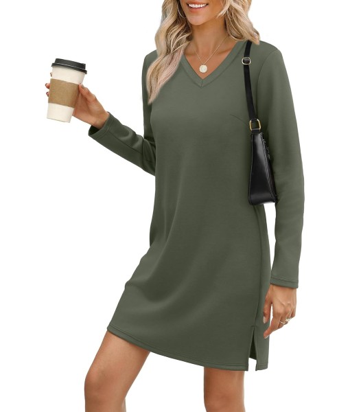 SAMPEEL Dresses for Women 2025 Casual Long Sleeve V Neck Tshirt Dress Side Split Fashion Fall Outfits