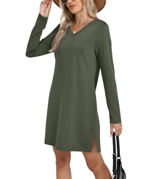 SAMPEEL Dresses for Women 2025 Casual Long Sleeve V Neck Tshirt Dress Side Split Fashion Fall Outfits