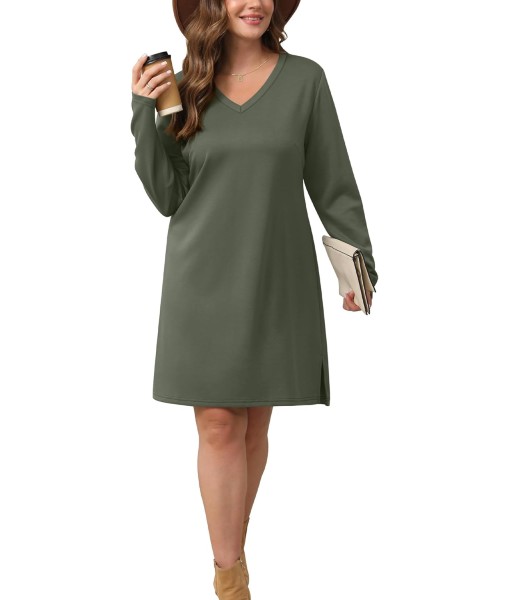 SAMPEEL Dresses for Women 2025 Casual Long Sleeve V Neck Tshirt Dress Side Split Fashion Fall Outfits