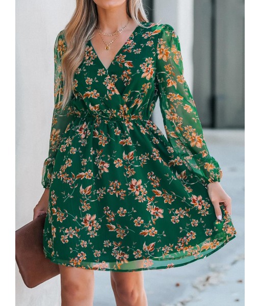 CUPSHE Women's Mini Dresses Casual Spring V Neck Chiffon Long Peasant Sleeves Flowy Summer Dress