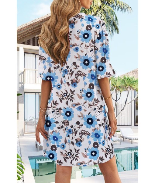 Wkior Shift Dress for Women V Neck Short Sleeves Solid Color Casual Flowy Summer Dresses(S-2XL)