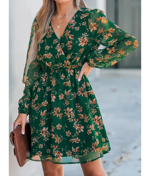 CUPSHE Women's Mini Dresses Casual Spring V Neck Chiffon Long Peasant Sleeves Flowy Summer Dress