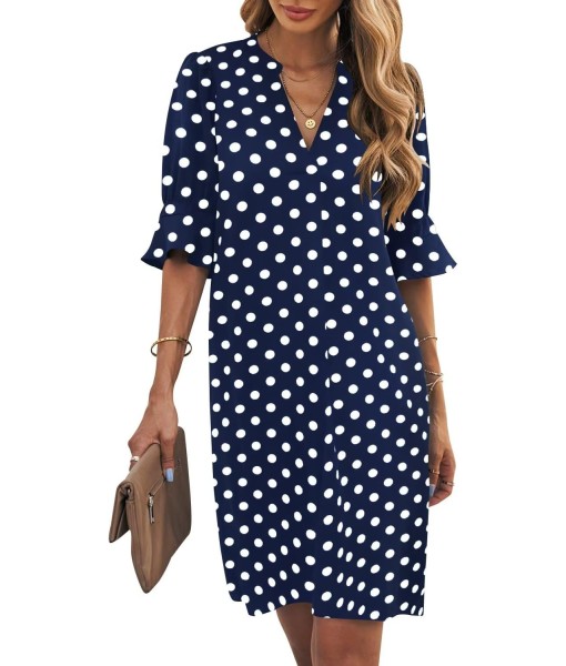 Wkior Shift Dress for Women V Neck Short Sleeves Solid Color Casual Flowy Summer Dresses(S-2XL)