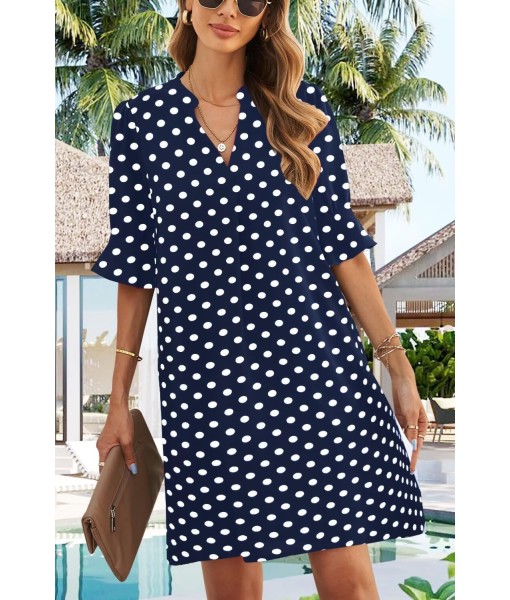 Wkior Shift Dress for Women V Neck Short Sleeves Solid Color Casual Flowy Summer Dresses(S-2XL)