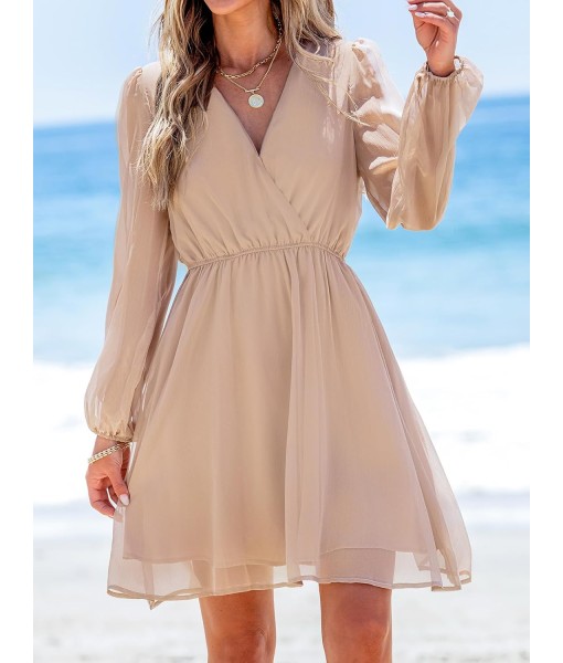 CUPSHE Women's Mini Dresses Casual Spring V Neck Chiffon Long Peasant Sleeves Flowy Summer Dress