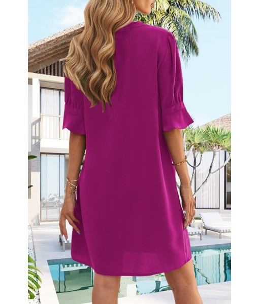 Wkior Shift Dress for Women V Neck Short Sleeves Solid Color Casual Flowy Summer Dresses(S-2XL)