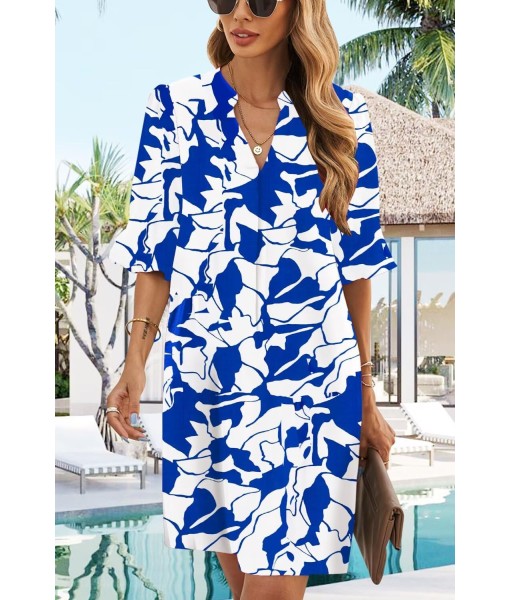 Wkior Shift Dress for Women V Neck Short Sleeves Solid Color Casual Flowy Summer Dresses(S-2XL)
