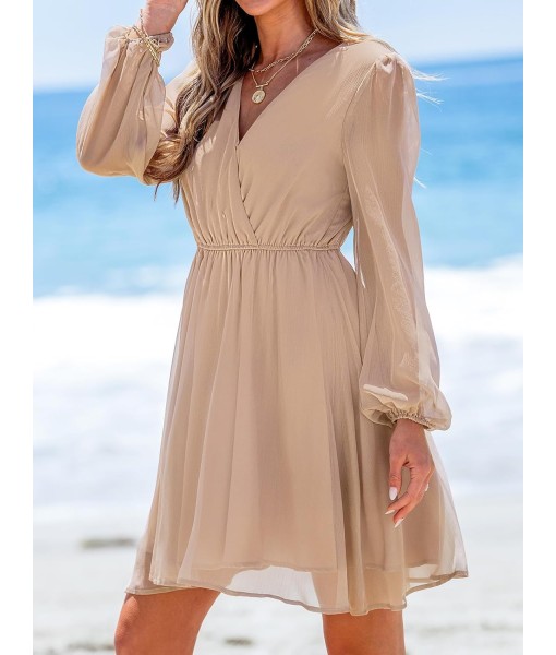 CUPSHE Women's Mini Dresses Casual Spring V Neck Chiffon Long Peasant Sleeves Flowy Summer Dress
