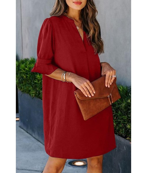 Wkior Shift Dress for Women V Neck Short Sleeves Solid Color Casual Flowy Summer Dresses(S-2XL)