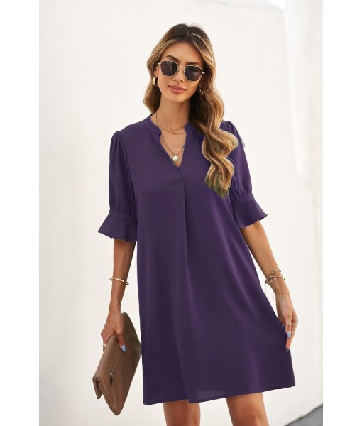 Wkior Shift Dress for Women V Neck Short Sleeves Solid Color Casual Flowy Summer Dresses(S-2XL)