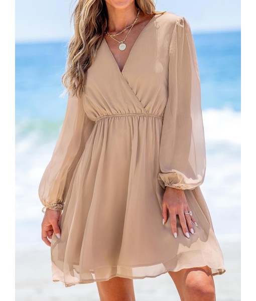CUPSHE Women's Mini Dresses Casual Spring V Neck Chiffon Long Peasant Sleeves Flowy Summer Dress