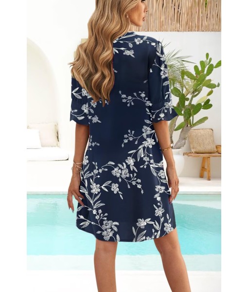 Wkior Shift Dress for Women V Neck Short Sleeves Solid Color Casual Flowy Summer Dresses(S-2XL)