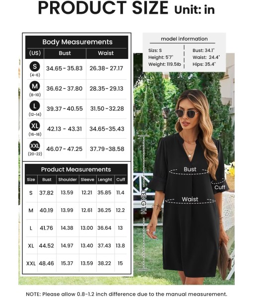 Wkior Shift Dress for Women V Neck Short Sleeves Solid Color Casual Flowy Summer Dresses(S-2XL)