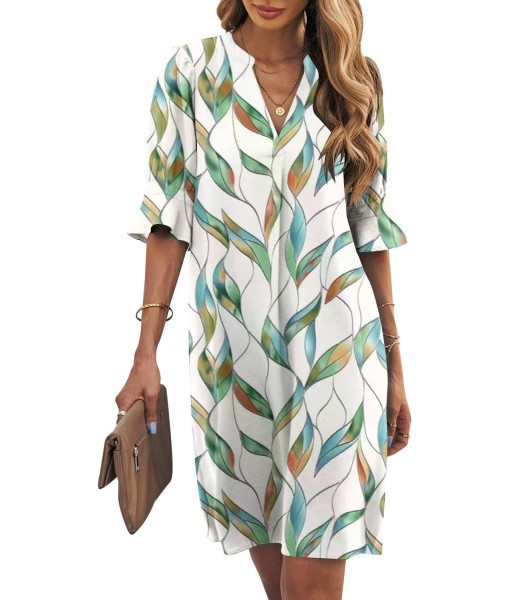 Wkior Shift Dress for Women V Neck Short Sleeves Solid Color Casual Flowy Summer Dresses(S-2XL)