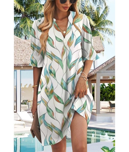 Wkior Shift Dress for Women V Neck Short Sleeves Solid Color Casual Flowy Summer Dresses(S-2XL)