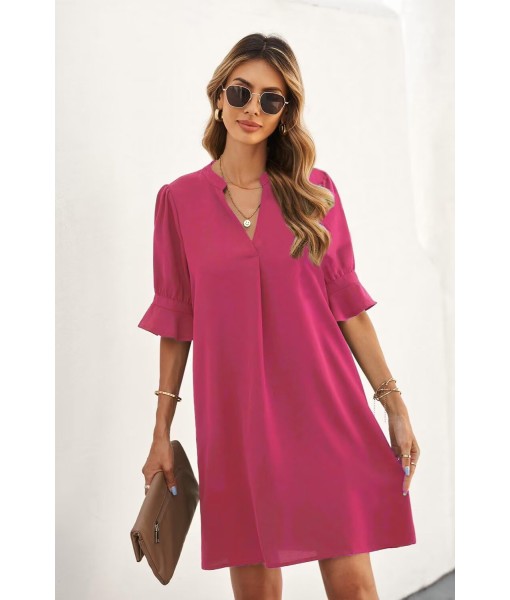 Wkior Shift Dress for Women V Neck Short Sleeves Solid Color Casual Flowy Summer Dresses(S-2XL)