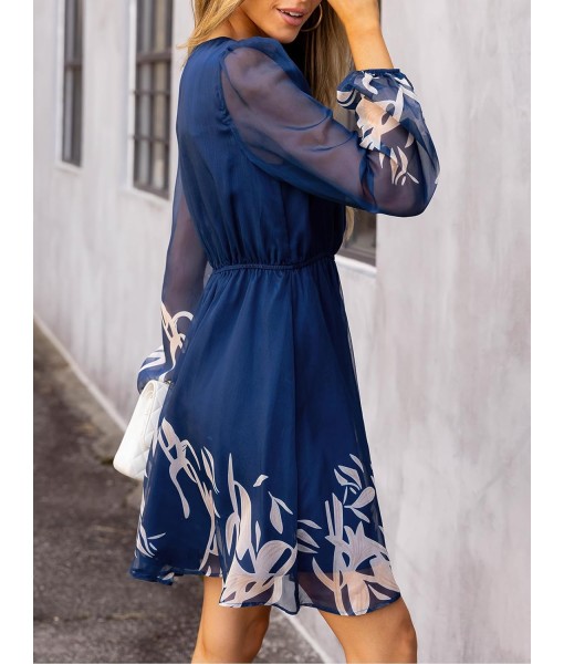 CUPSHE Women's Mini Dresses Casual Spring V Neck Chiffon Long Peasant Sleeves Flowy Summer Dress