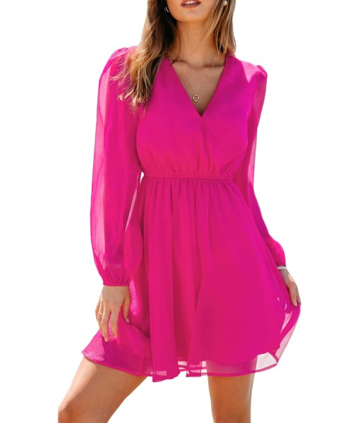 CUPSHE Women's Mini Dresses Casual Spring V Neck Chiffon Long Peasant Sleeves Flowy Summer Dress