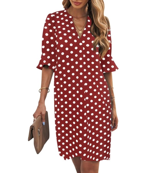 Wkior Shift Dress for Women V Neck Short Sleeves Solid Color Casual Flowy Summer Dresses(S-2XL)