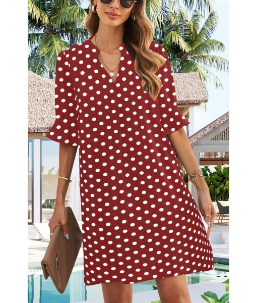 Wkior Shift Dress for Women V Neck Short Sleeves Solid Color Casual Flowy Summer Dresses(S-2XL)