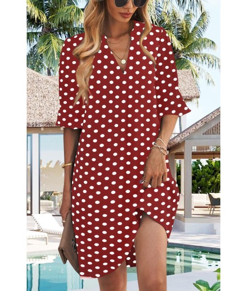 Wkior Shift Dress for Women V Neck Short Sleeves Solid Color Casual Flowy Summer Dresses(S-2XL)