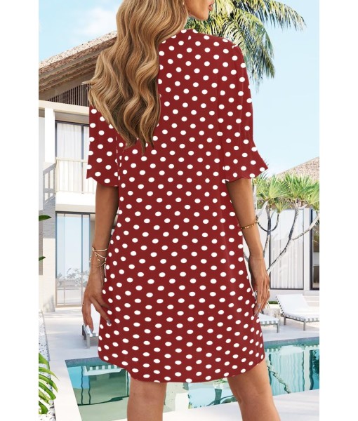 Wkior Shift Dress for Women V Neck Short Sleeves Solid Color Casual Flowy Summer Dresses(S-2XL)