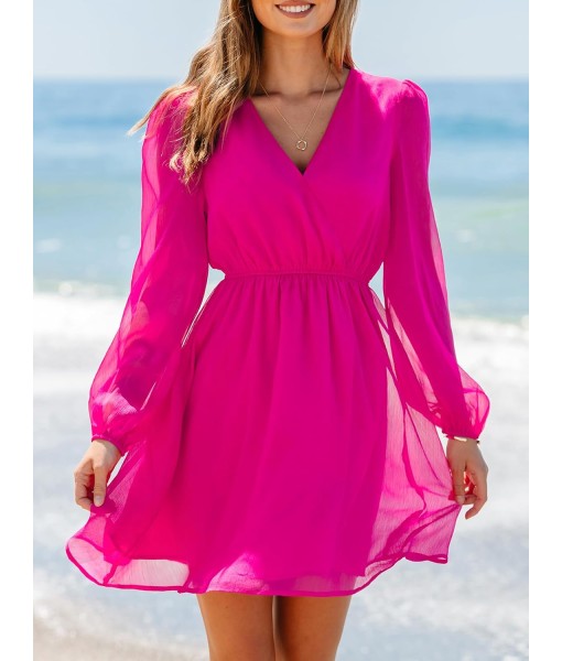 CUPSHE Women's Mini Dresses Casual Spring V Neck Chiffon Long Peasant Sleeves Flowy Summer Dress