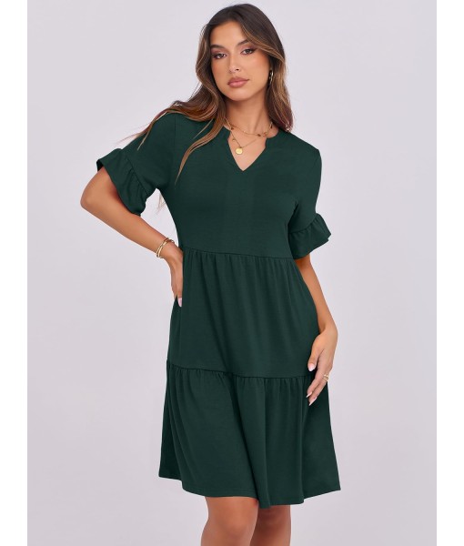 ANRABESS Womens Summer 2025 Trendy Ruffle Short Sleeve V Neck A Line Tiered Flowy Loose Casual Mini Beach Dress with Pockets
