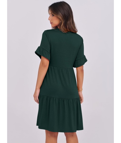 ANRABESS Womens Summer 2025 Trendy Ruffle Short Sleeve V Neck A Line Tiered Flowy Loose Casual Mini Beach Dress with Pockets