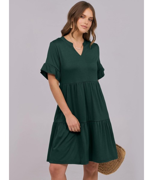 ANRABESS Womens Summer 2025 Trendy Ruffle Short Sleeve V Neck A Line Tiered Flowy Loose Casual Mini Beach Dress with Pockets