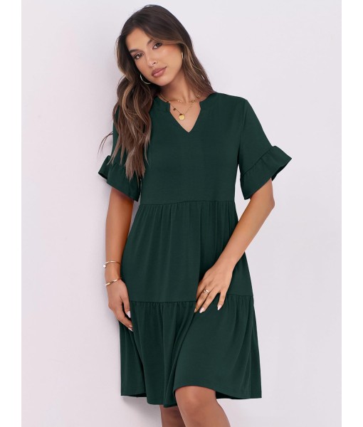 ANRABESS Womens Summer 2025 Trendy Ruffle Short Sleeve V Neck A Line Tiered Flowy Loose Casual Mini Beach Dress with Pockets