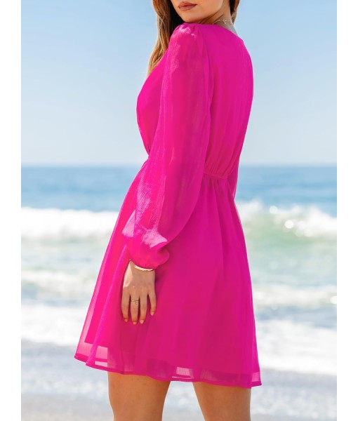 CUPSHE Women's Mini Dresses Casual Spring V Neck Chiffon Long Peasant Sleeves Flowy Summer Dress