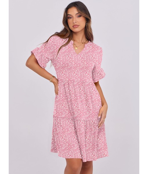 ANRABESS Womens Summer 2025 Trendy Ruffle Short Sleeve V Neck A Line Tiered Flowy Loose Casual Mini Beach Dress with Pockets