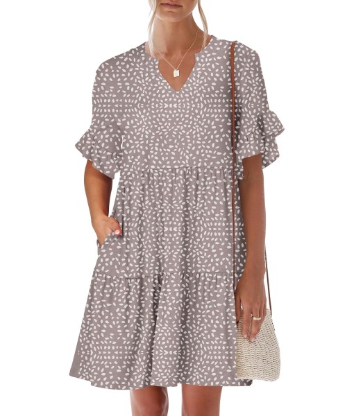 ANRABESS Womens Summer 2025 Trendy Ruffle Short Sleeve V Neck A Line Tiered Flowy Loose Casual Mini Beach Dress with Pockets