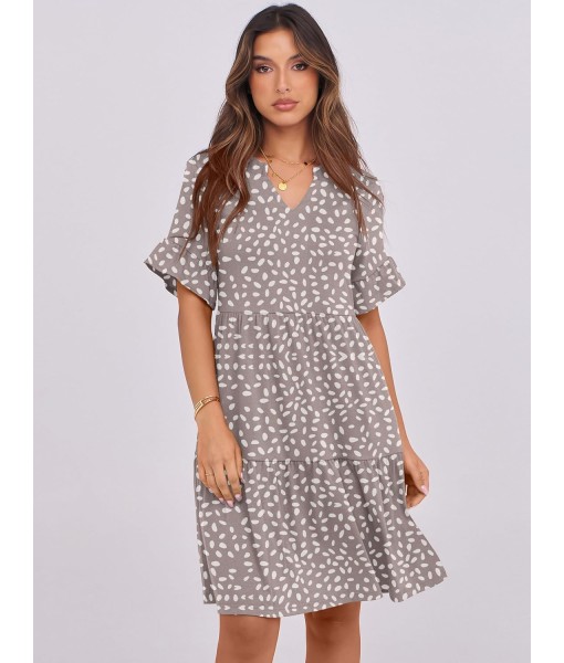 ANRABESS Womens Summer 2025 Trendy Ruffle Short Sleeve V Neck A Line Tiered Flowy Loose Casual Mini Beach Dress with Pockets