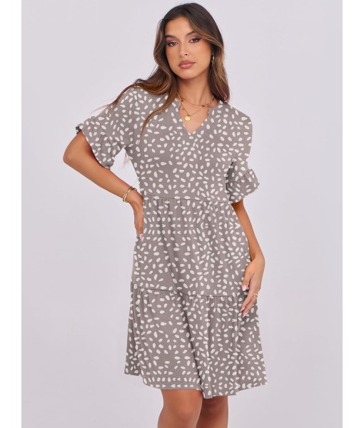 ANRABESS Womens Summer 2025 Trendy Ruffle Short Sleeve V Neck A Line Tiered Flowy Loose Casual Mini Beach Dress with Pockets