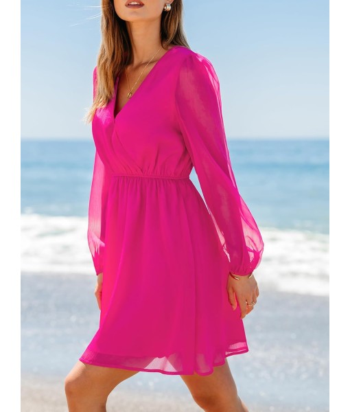 CUPSHE Women's Mini Dresses Casual Spring V Neck Chiffon Long Peasant Sleeves Flowy Summer Dress
